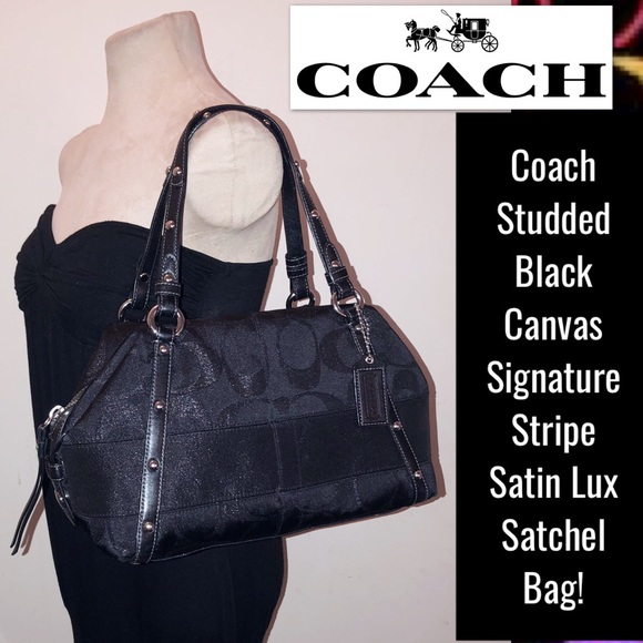 Coach Handbags - Coach Signature Stripe Satin Lux Satchel Bag!